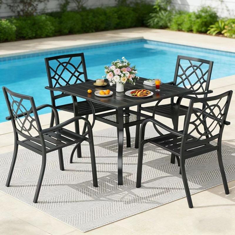 Siyah Ferforje Şemsiye Delikli 4 Kişilik Bahçe Yemek Takımı - 94x94 cm - 145971