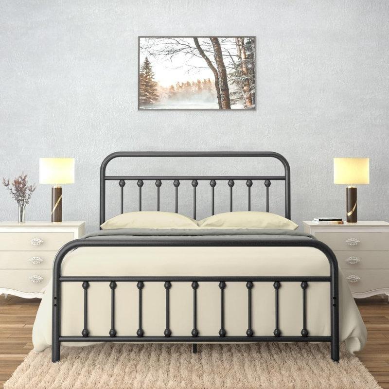 Siyah Ferforje Vintage Tasarım Karyola - 138x191 cm - 143077