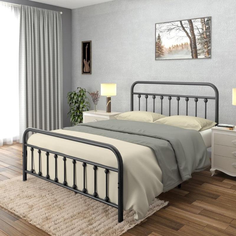 Siyah Ferforje Vintage Tasarım Karyola - 138x191 cm - 143077