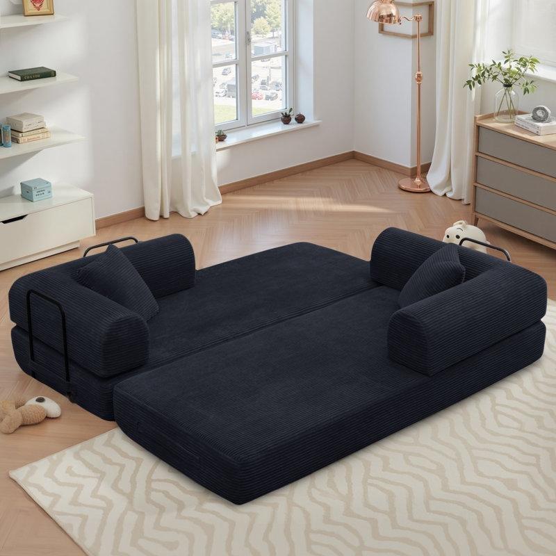 Siyah Fitilli Kadife Modüler Yataklı 3 Kişilik Koltuk - 198 cm - 151684