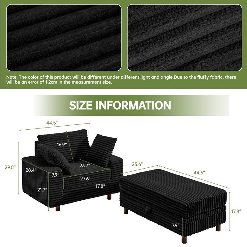 Siyah Fitilli Kadife Tek Kollu Sandıklı Yatak Olan Geniş Koltuk - 114 cm - 156451