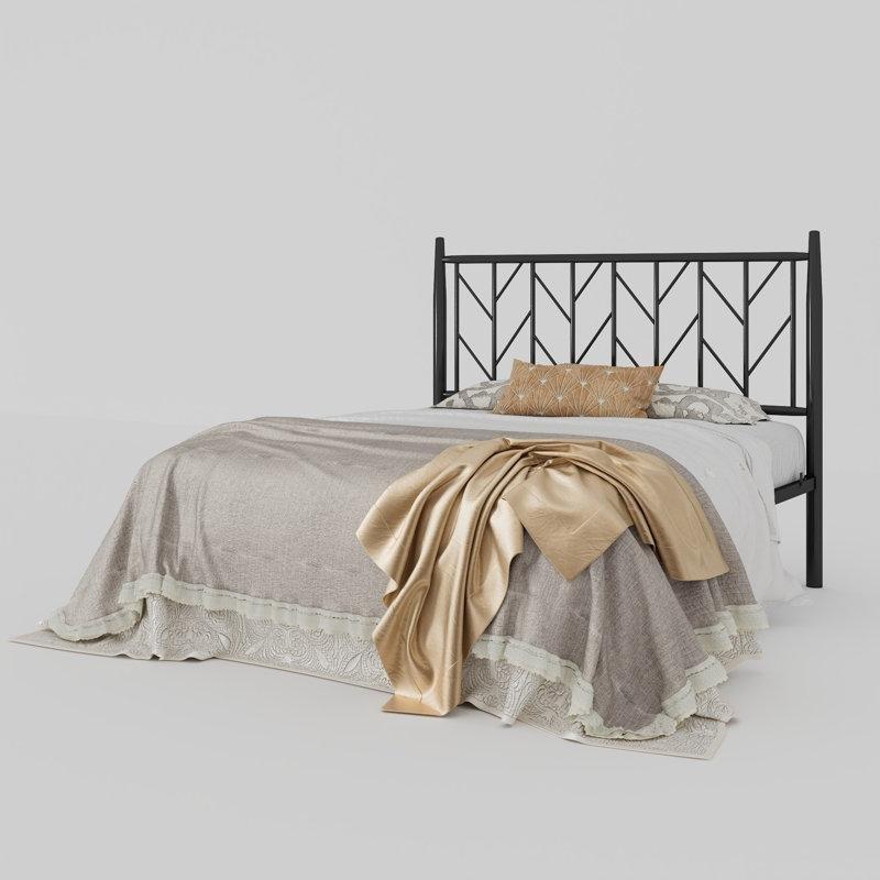 Siyah Gold Metal Chevron Desenli Yatak Başlıklı Platform Karyola - 159x211 cm - 144969