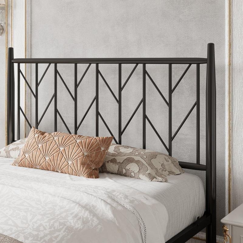 Siyah Gold Metal Chevron Desenli Yatak Başlıklı Platform Karyola - 159x211 cm - 144969