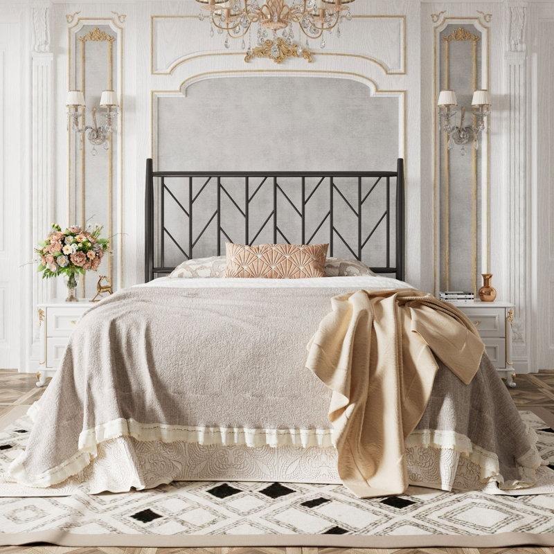 Siyah Gold Metal Chevron Desenli Yatak Başlıklı Platform Karyola - 159x211 cm - 144969