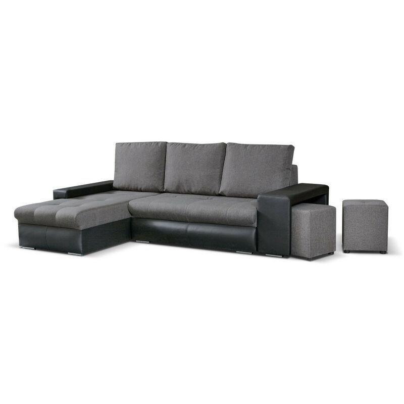 Siyah Gri Ahşap Yataklı Sandıklı 2 Puflu Köşe Koltuk Takımı - 255x165 cm - 152665