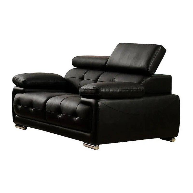 Siyah Hakiki Deri Metal Ayaklı Ayarlanabilir Başlıklı Sağ Köşe Koltuk - 162 cm - 155530