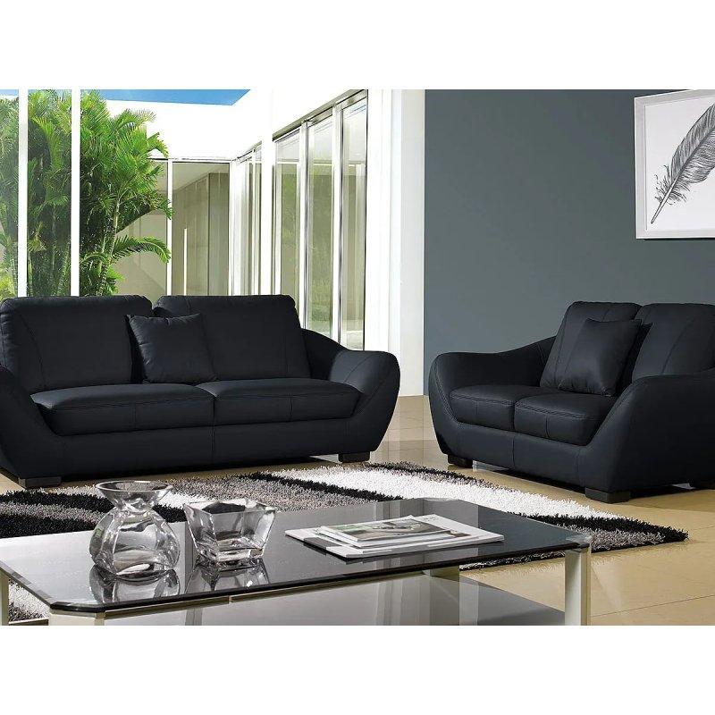 Siyah Hakiki Deri Yüksek Sırtlı 3 Kişilik Koltuk - 214 cm - 155536