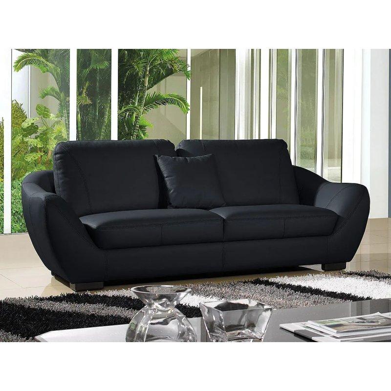 Siyah Hakiki Deri Yüksek Sırtlı 3 Kişilik Koltuk - 214 cm - 155536