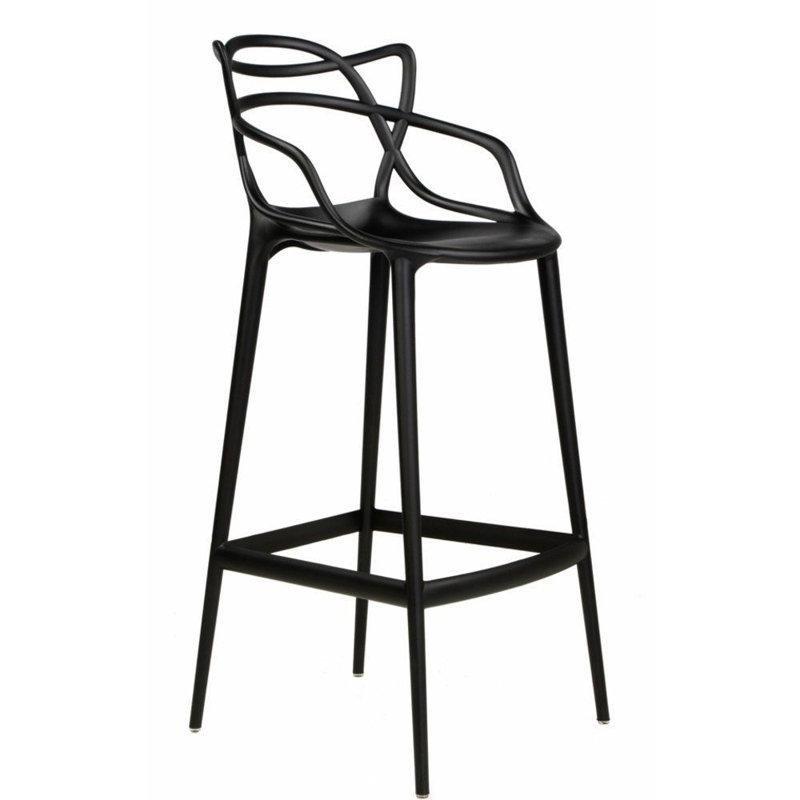 Siyah İstiflenebilir Alçak Sırtlı 2li Set Plastik Bar Sandalyesi - 74 cm - 148326