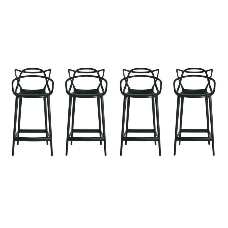 Siyah İstiflenebilir Kolçaklı 4lü Set Plastik Bar Sandalyesi - 66 cm - 148401