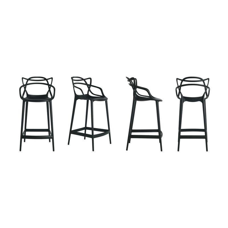 Siyah İstiflenebilir Kolçaklı 4lü Set Plastik Bar Sandalyesi - 66 cm - 148401