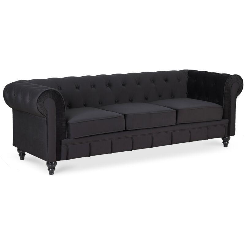 Siyah Kadife Chesterfield 3 Kişilik Koltuk - 207x80x72 cm - 152770