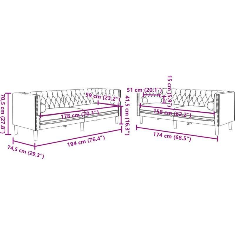 Siyah Kadife Chesterfield Silindir Yastıklı Koltuk Takımı - 154202