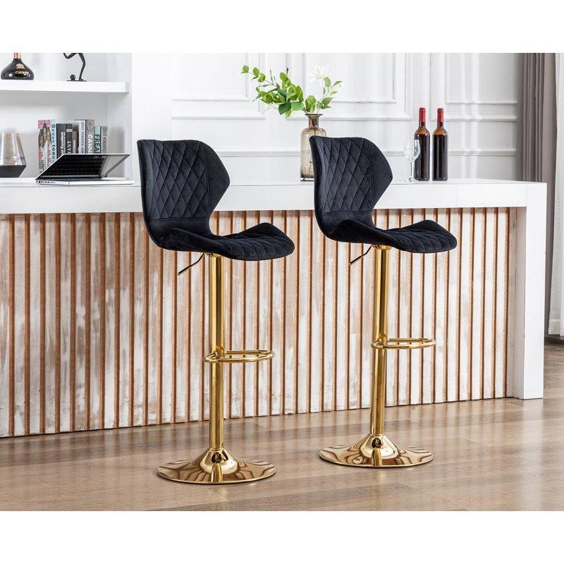Siyah Kadife Döner Amortisörlü Gold Bar Sandalyesi 2li Set - 148050