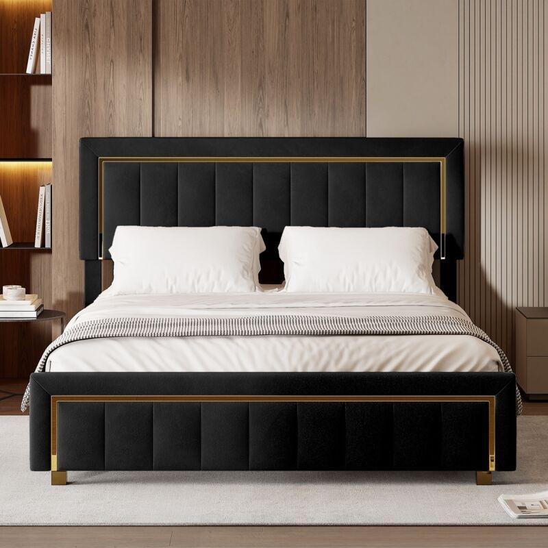 Siyah Kadife Gold Detaylı Hidrolik Sandıklı Kapitoneli Baza - 140x200 cm - 144037