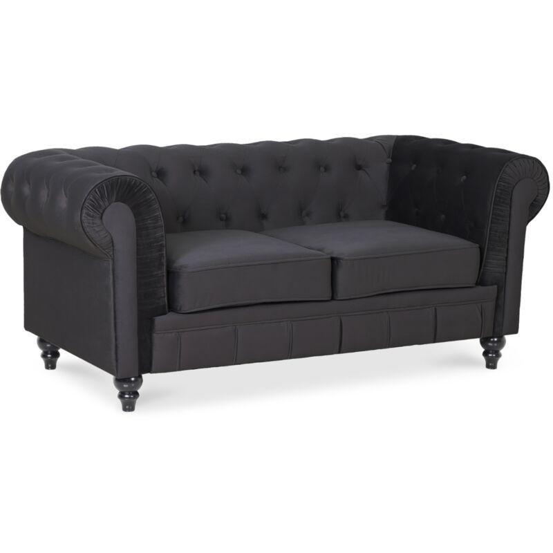 Siyah Kadife Kapitoneli Chesterfield İkili Koltuk - 157 cm - 152744