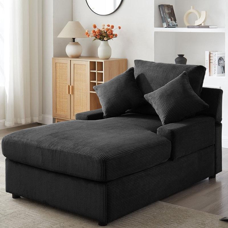 Siyah Kadife Kumaş Ayarlanabilir Sırtlı Geniş Uzanma Koltuğu - 156361