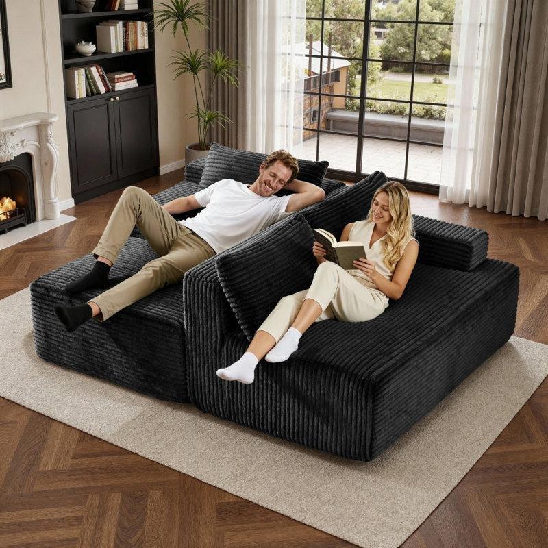 Siyah Kadife Kumaş Modüler L Şekilli Şezlonglu Koltuk - 244 cm - 151807