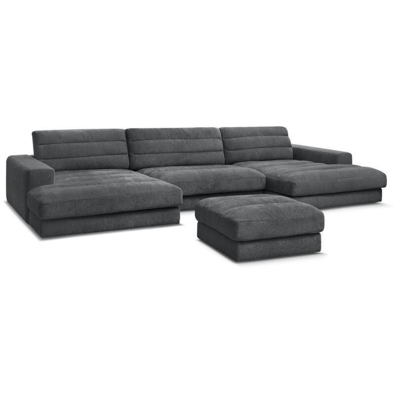 Siyah Kadife Kumaş Puflu Panoramik U Köşe Koltuk Takımı - 406x159 cm - 153958