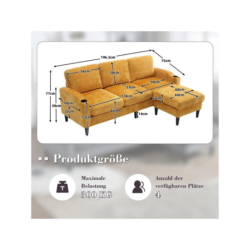 Siyah Kadife Sandıklı ve Puflu 4 Kişilik Koltuk - 197x75x77 cm - 155452