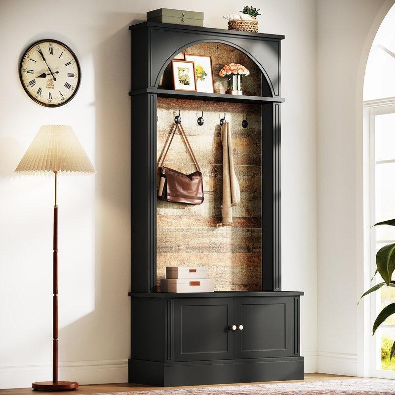 Siyah Kahverengi MDF Kemerli Tasarım Oturaklı ve Dolaplı Portmanto Vestiyer - 80 cm - 159883