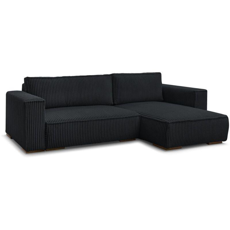 Siyah Kalın Fitilli Kumaş Yataklı Sandıklı Çift Yönlü Köşe Koltuk - 283 cm - 152999