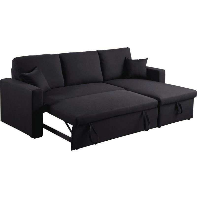 Siyah Keten Kumaş Yataklı ve Sandıklı Köşe Koltuk - 221x145 cm - 153075