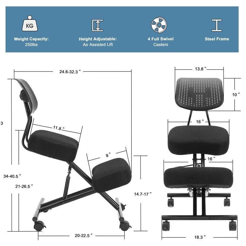 Siyah Keten Sırt Destekli Ergonomik Amortisörlü Tekerlekli Bar Sandalyesi - 148593