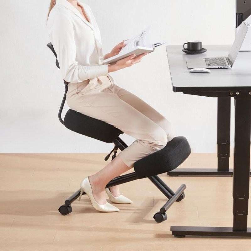 Siyah Keten Sırt Destekli Ergonomik Amortisörlü Tekerlekli Bar Sandalyesi - 148593