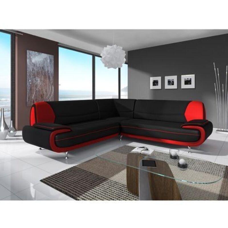 Siyah Kırmızı Suni Deri Krom Ayaklı Köşe Koltuk - 216x216 cm - 154317