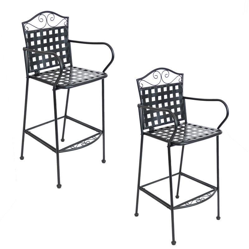 Siyah Kolçaklı Kıvrımlı Tasarım 2'li Set Ferforje Bar Sandalyesi - 121 cm - 148767