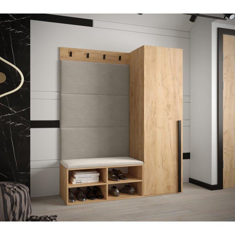 Siyah Kulplu Metal Askılı Döşemeli Panelli Ahşap Portmanto Vestiyer - 134x184x42 cm - 159382