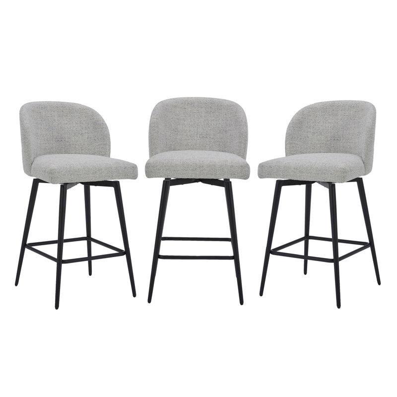Siyah Kumaş Döşemeli Döner Metal Ayaklı Retro Bar Sandalyesi 2li Set - 95 cm - 148572