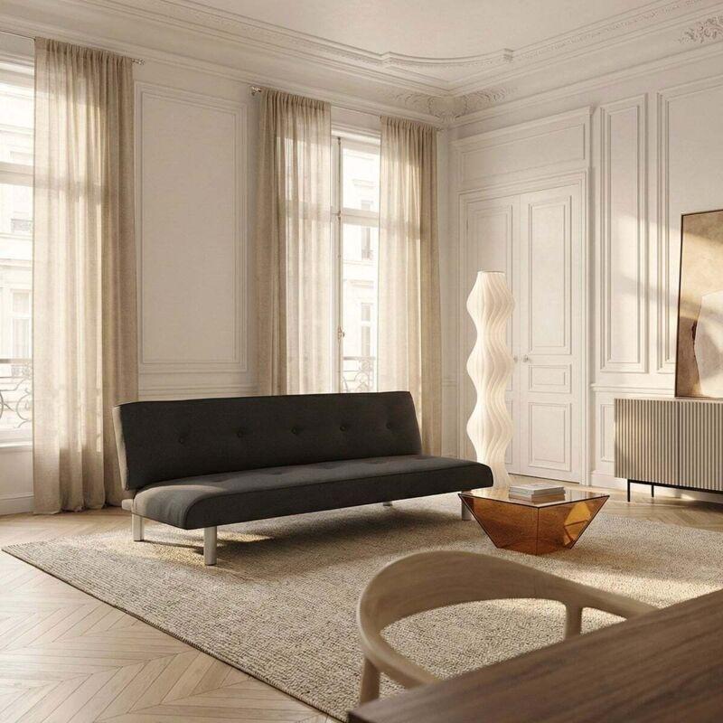 Siyah Kumaş Yataklı 3 Kişilik Kapitoneli Çekyat Koltuk - 190 cm - 153753