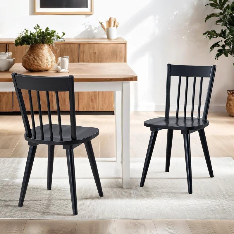 Siyah Masif Ahşap Çıtalı Sırtlı 2li Set Ceviz Sandalye - 145662