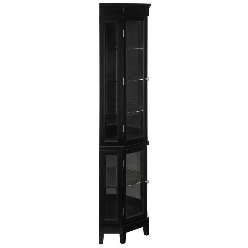 Siyah Masif Ahşap Işıklı Köşe Aynalı Vitrin - Gümüşlük - 178x54x40 cm - 157099