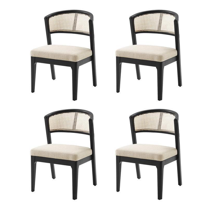 Siyah Masif Ahşap Minderli Fıçı Sırtlıklı Rattan Sandalye Seti - 4 Adet - 146796