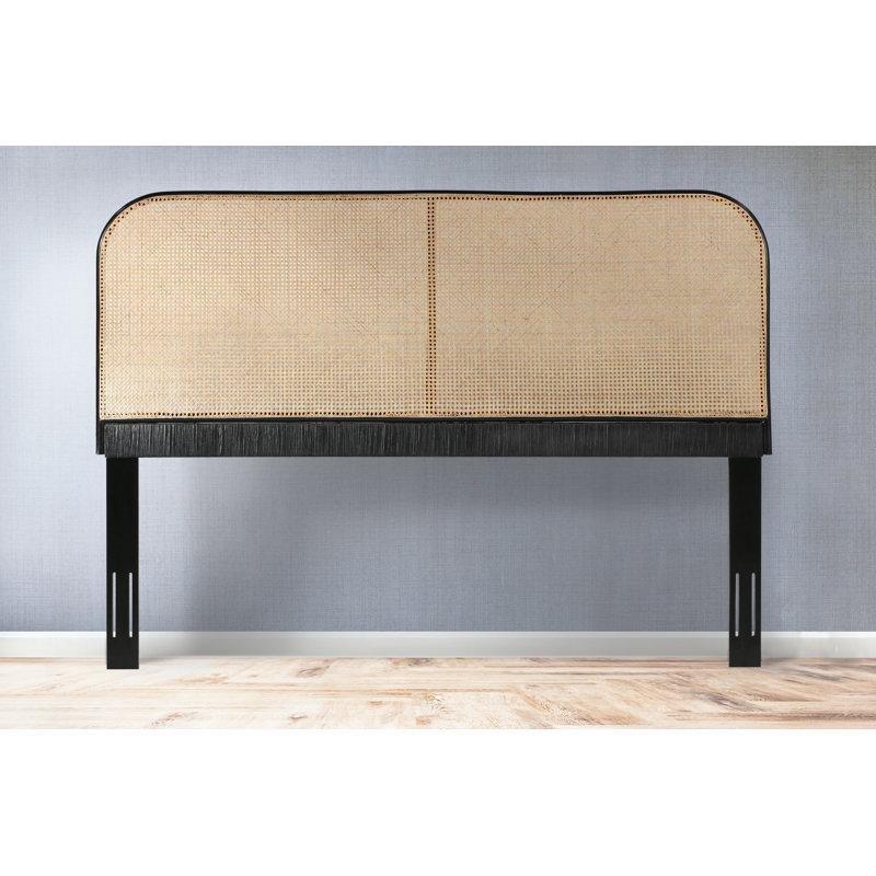 Siyah Masif Ahşap ve Rattan Panelli Ayarlanabilir Yatak Başlığı - 167 cm - 144726