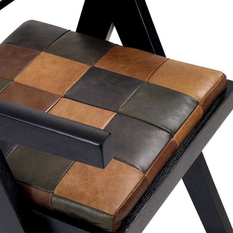 Siyah Masif Dişbudak Gerçek Deri Kolçaklı Rattan Sandalye - 146319