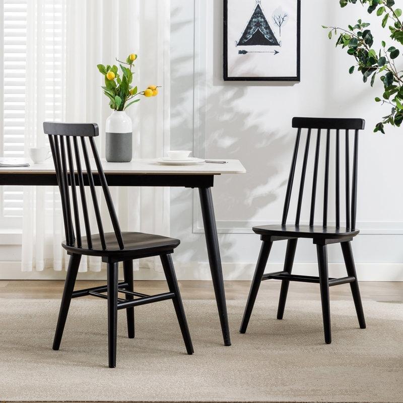 Siyah Masif Kauçuk Ağacı Windsor Stili 2li Set Sandalye - 146502