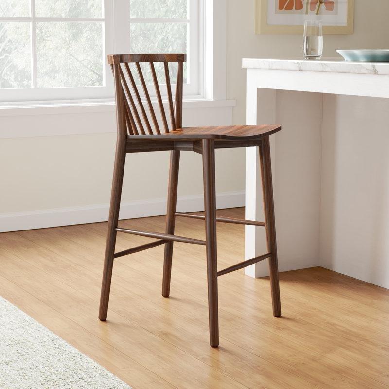 Siyah Masif Meşe Ahşap İğ Sırtlı Bar Sandalyesi - 64 cm - 147762