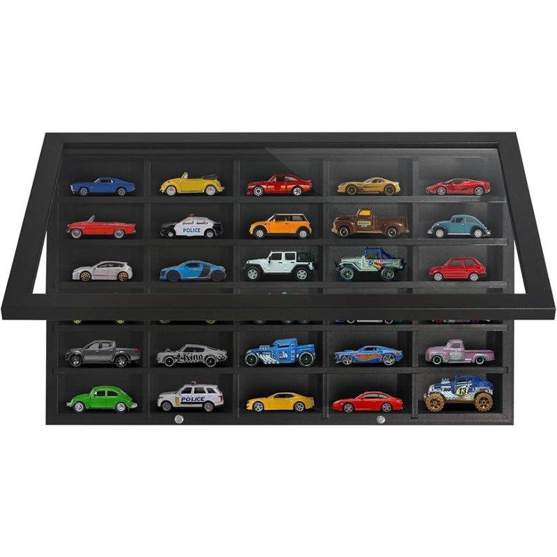 Siyah MDF Duvara Monte Mıknatıslı Kapaklı Oyuncak Araba Dolabı - 28x46 cm - 151148