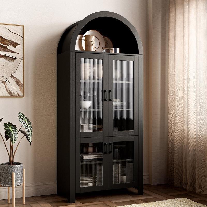 Siyah MDF Kemerli Cam Kapaklı Vitrin - Gümüşlük - 181x78 cm - 157297