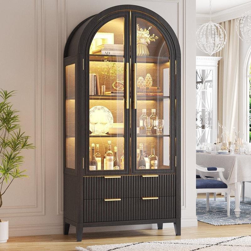 Siyah MDF Kemerli LED Işıklı ve Hareket Sensörlü Vitrin Gümüşlük - 81x181 cm - 157096
