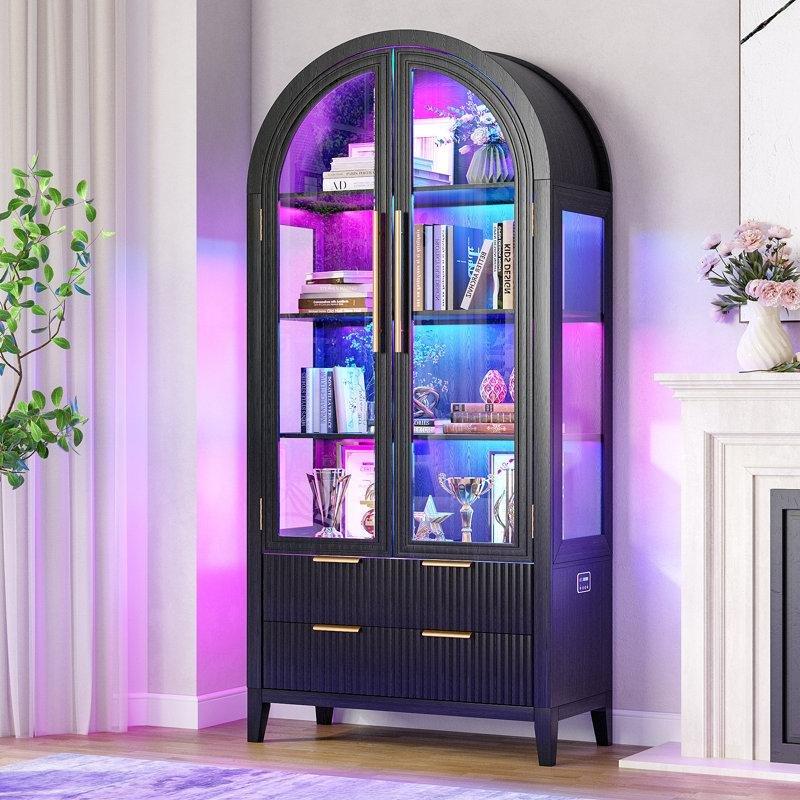 Siyah MDF Kemerli LED Işıklı ve Hareket Sensörlü Vitrin Gümüşlük - 81x181 cm - 157096
