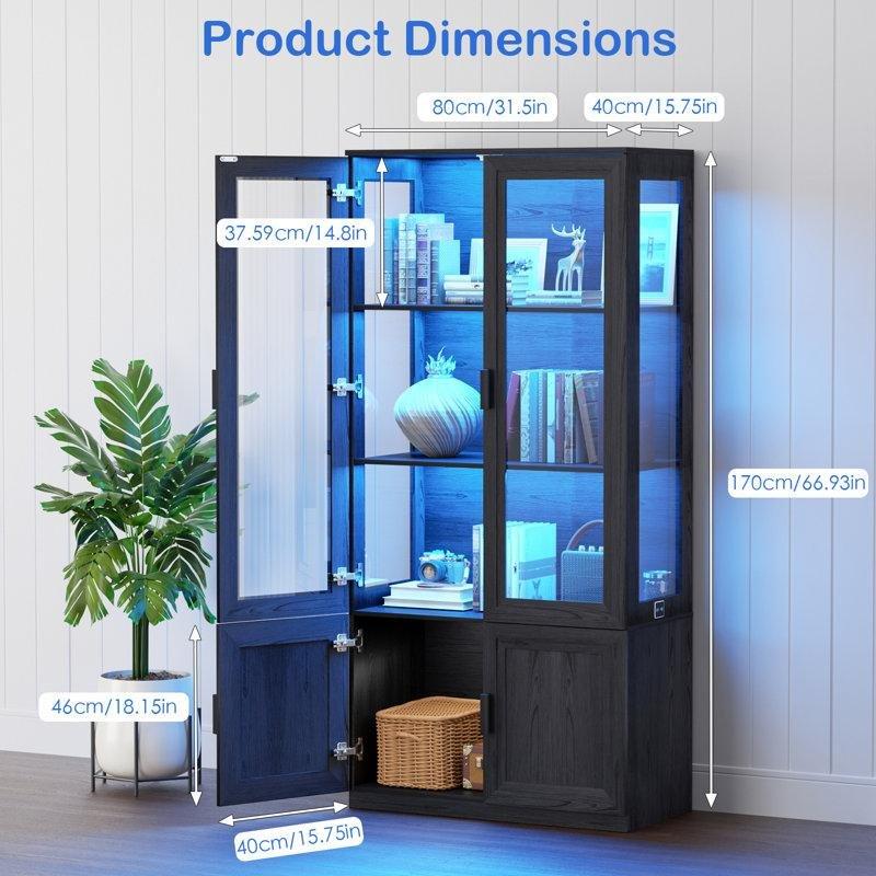 Siyah MDF LED Aydınlatmalı Cam Kapaklı Vitrin - Gümüşlük - 171x81x41 cm - 157231