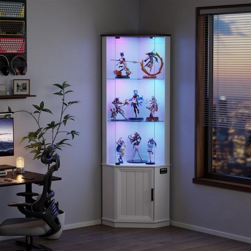 Siyah MDF LED Aydınlatmalı ve Ayarlanabilir Raflı Köşe Vitrin - Gümüşlük - 156835