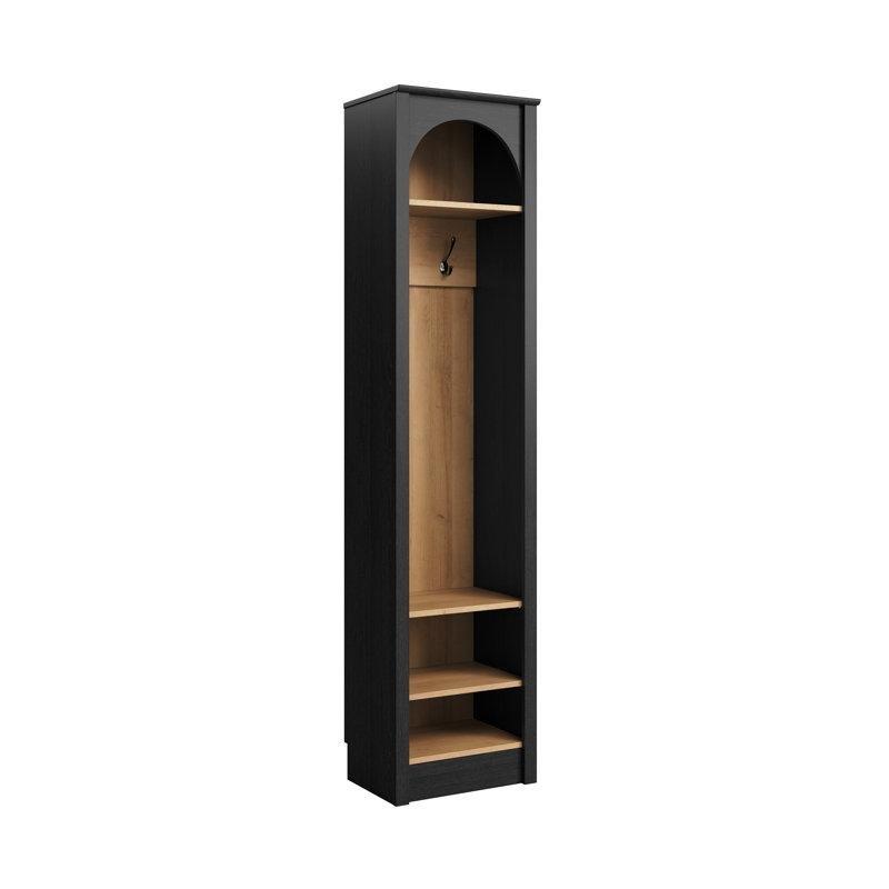 Siyah Meşe Yonga Levha Kemerli 4 Askılı Ayarlanabilir Raflı Portmanto Vestiyer - 194x46x34 cm - 159619