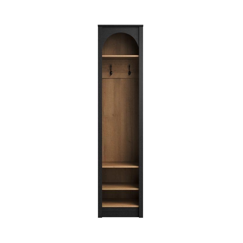 Siyah Meşe Yonga Levha Kemerli 4 Askılı Ayarlanabilir Raflı Portmanto Vestiyer - 194x46x34 cm - 159619