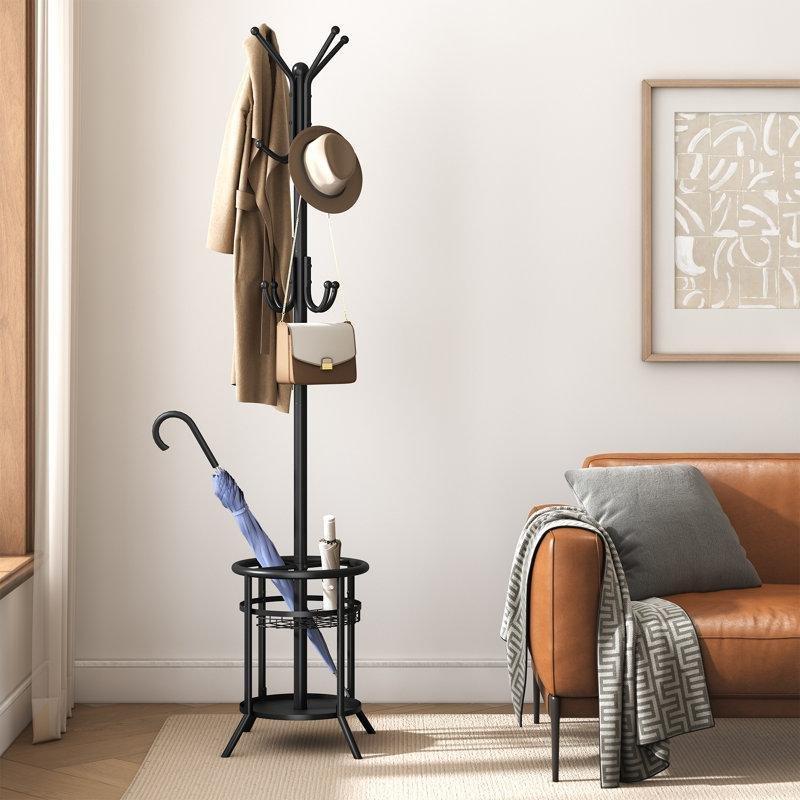 Siyah Metal 12 Askılı Raflı Portmanto - Vestiyer - 183 cm - 161317